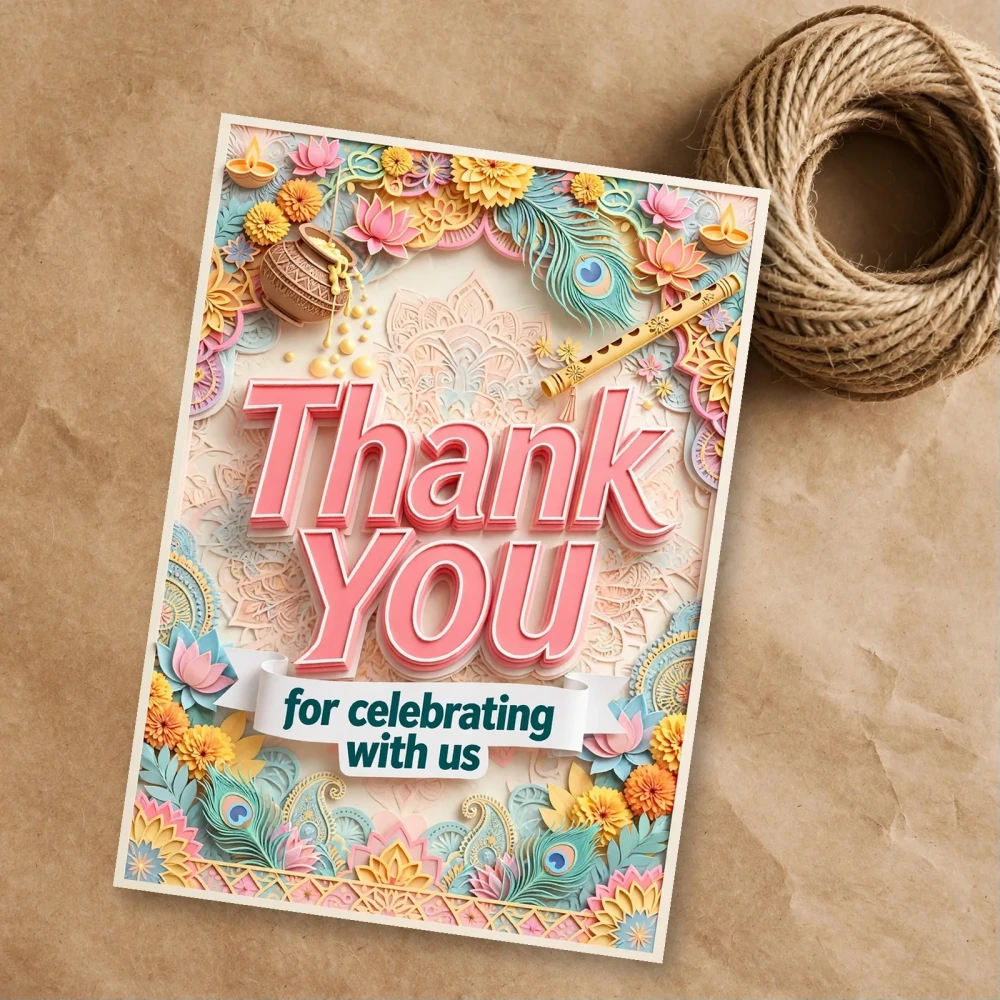 Janmashtami Theme Thank You Cards Birthday Party Supplies (PACK OF 30) - 300 GSM Matte Fine Art Cardstock (2.5 x 3.5 Inch) - Premium Party Decor Supply by Party Decor Mall - View 1