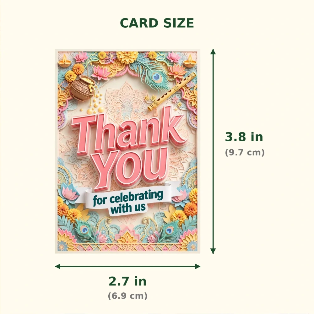 Janmashtami Theme Thank You Cards Birthday Party Supplies (PACK OF 30) - 300 GSM Matte Fine Art Cardstock (2.5 x 3.5 Inch) - Premium Party Decor Supply by Party Decor Mall - View 2