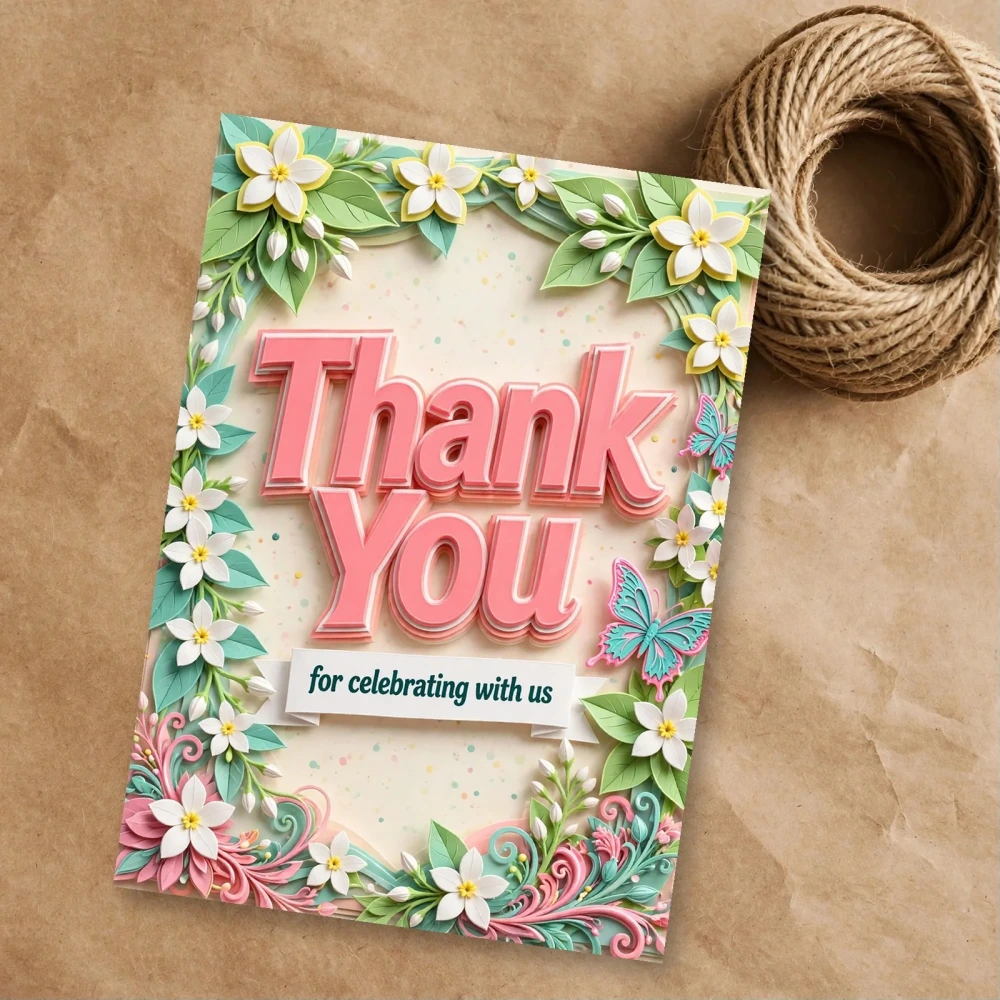 Jasmine Theme Thank You Cards Birthday Party Supplies (PACK OF 30) - 300 GSM Matte Fine Art Cardstock (2.5 x 3.5 Inch) - Premium Party Decor Supply by Party Decor Mall - View 1
