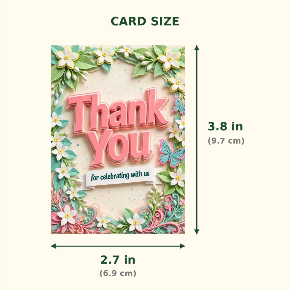 Jasmine Theme Thank You Cards Birthday Party Supplies (PACK OF 30) - 300 GSM Matte Fine Art Cardstock (2.5 x 3.5 Inch) - Premium Party Decor Supply by Party Decor Mall - View 2