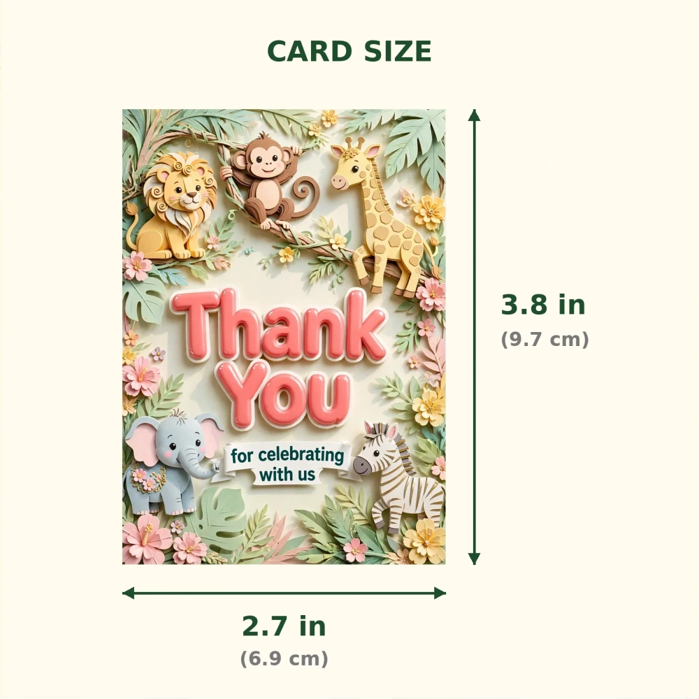Jungle Theme Thank You Cards Birthday Party Supplies (PACK OF 30) - 300 GSM Matte Fine Art Cardstock (2.5 x 3.5 Inch) - Premium Party Decor Supply by Party Decor Mall - View 2