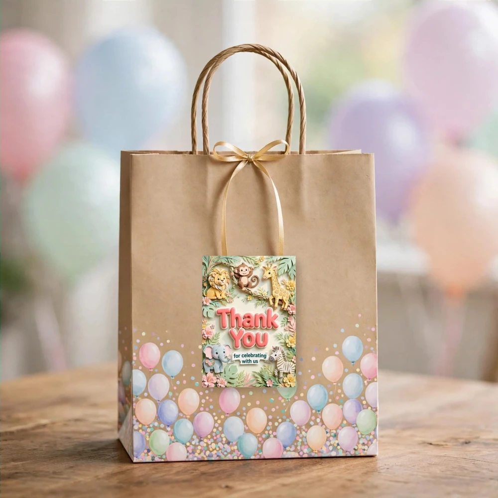 Jungle Theme Thank You Cards Birthday Party Supplies (PACK OF 30) - 300 GSM Matte Fine Art Cardstock (2.5 x 3.5 Inch) - Premium Party Decor Supply by Party Decor Mall - View 4