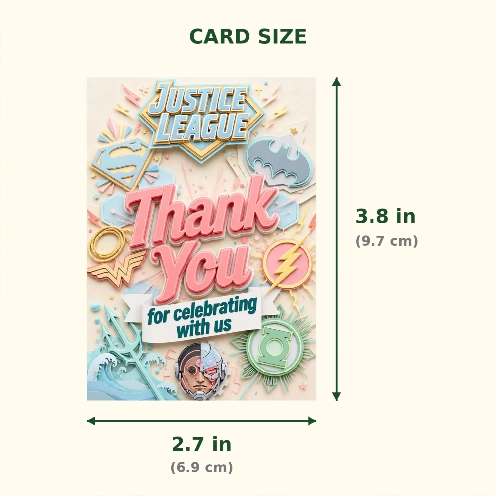 Justice League Theme Thank You Cards Birthday Party Supplies (PACK OF 30) - 300 GSM Matte Fine Art Cardstock (2.5 x 3.5 Inch) - Premium Party Decor Supply by Party Decor Mall - View 2