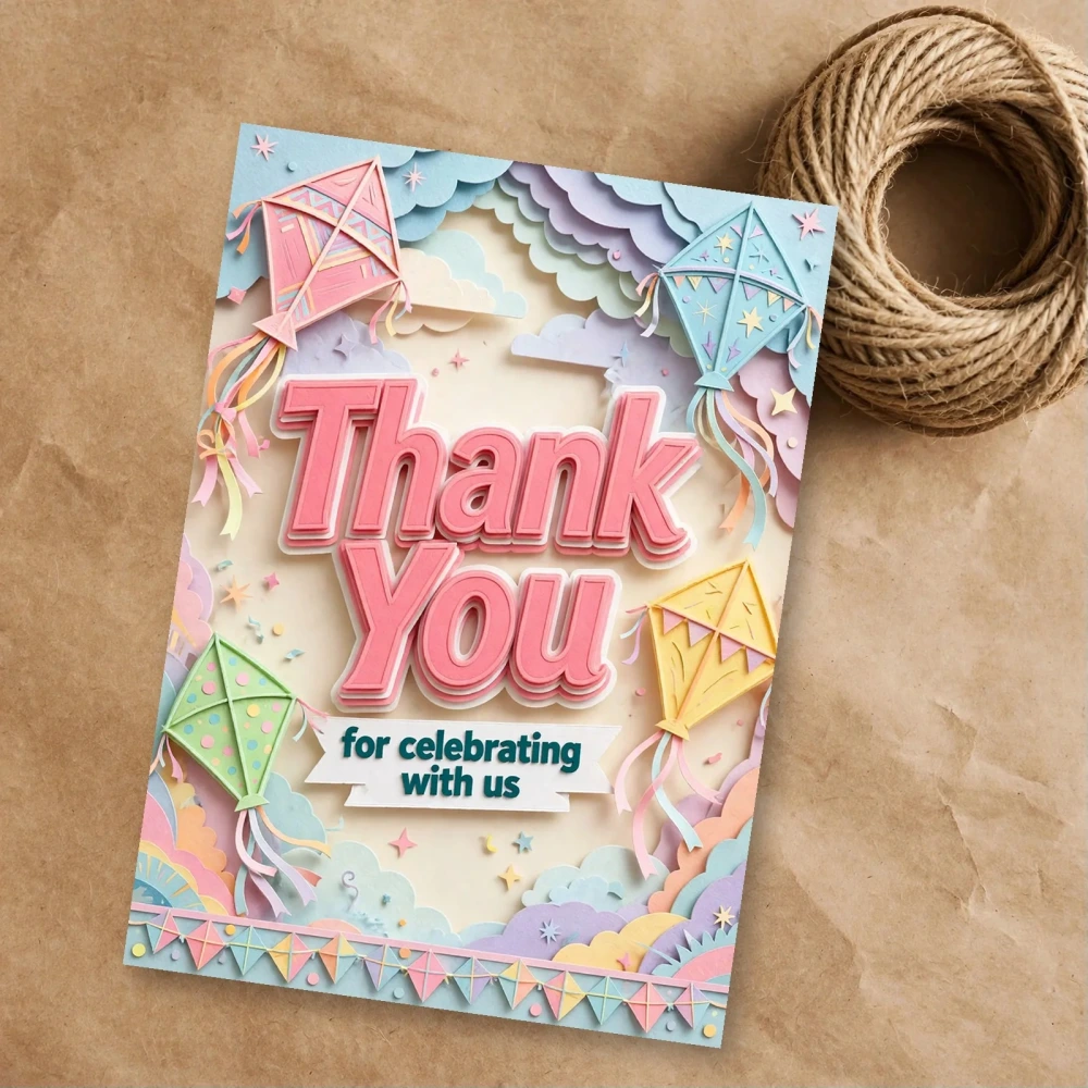Kites Theme Thank You Cards Birthday Party Supplies (PACK OF 30) - 300 GSM Matte Fine Art Cardstock (2.5 x 3.5 Inch) - Premium Party Decor Supply by Party Decor Mall - View 1