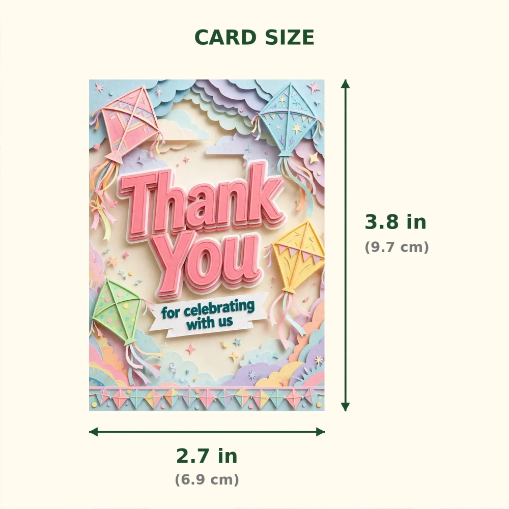 Kites Theme Thank You Cards Birthday Party Supplies (PACK OF 30) - 300 GSM Matte Fine Art Cardstock (2.5 x 3.5 Inch) - Premium Party Decor Supply by Party Decor Mall - View 2