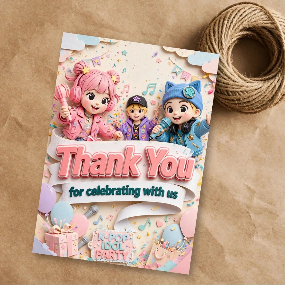Kpop Idol Theme Thank You Cards Birthday Party Supplies (PACK OF 30) - 300 GSM Matte Fine Art Cardstock (2.5 x 3.5 Inch) - Premium Party Decor Supply by Party Decor Mall - View 1