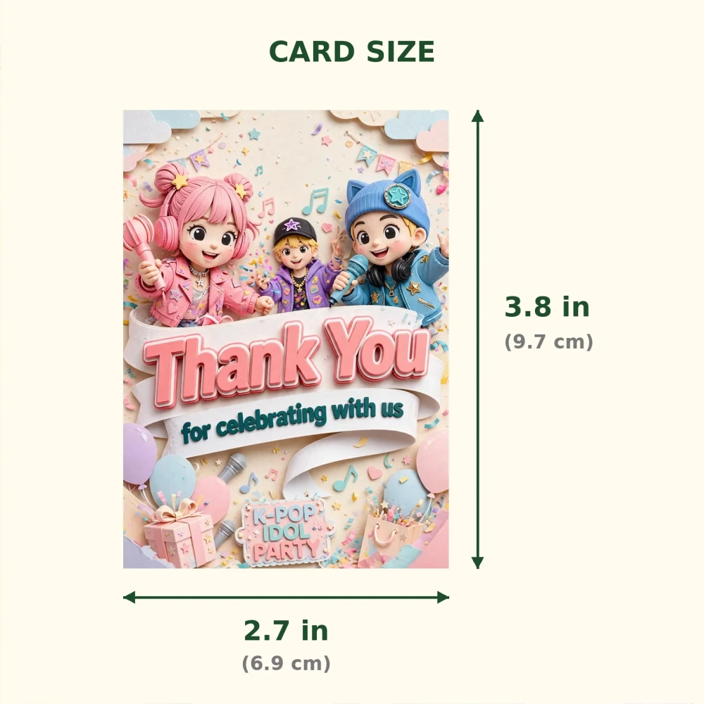 Kpop Idol Theme Thank You Cards Birthday Party Supplies (PACK OF 30) - 300 GSM Matte Fine Art Cardstock (2.5 x 3.5 Inch) - Premium Party Decor Supply by Party Decor Mall - View 2