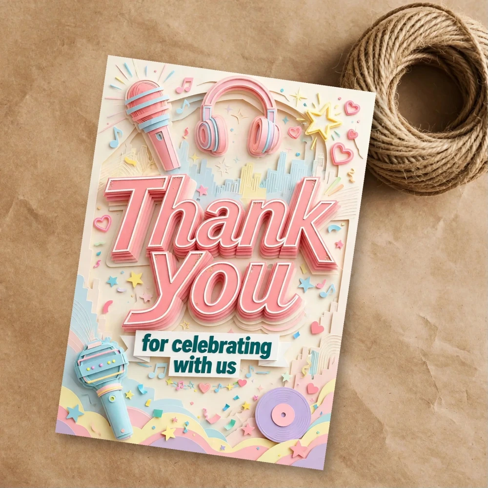 K Pop Theme Thank You Cards Birthday Party Supplies (PACK OF 30) - 300 GSM Matte Fine Art Cardstock (2.5 x 3.5 Inch) - Premium Party Decor Supply by Party Decor Mall - View 1