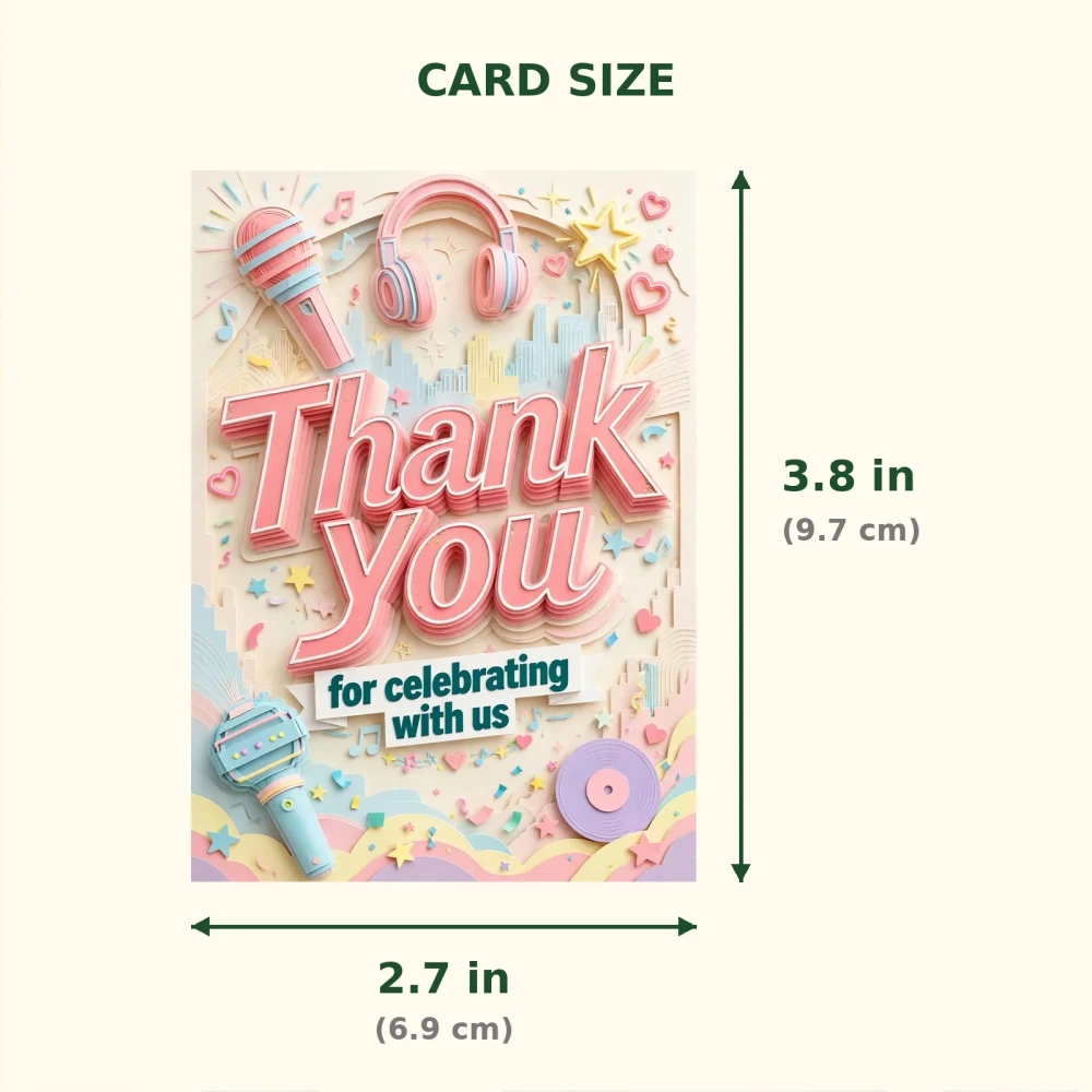 K Pop Theme Thank You Cards Birthday Party Supplies (PACK OF 30) - 300 GSM Matte Fine Art Cardstock (2.5 x 3.5 Inch) - Premium Party Decor Supply by Party Decor Mall - View 2
