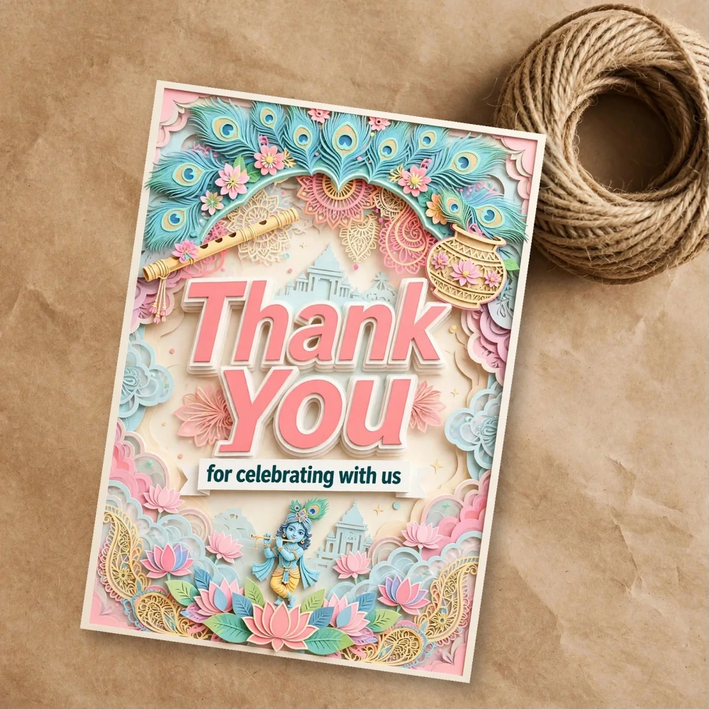 Krishna Theme Thank You Cards Birthday Party Supplies (PACK OF 30) - 300 GSM Matte Fine Art Cardstock (2.5 x 3.5 Inch) - Premium Party Decor Supply by Party Decor Mall - View 1