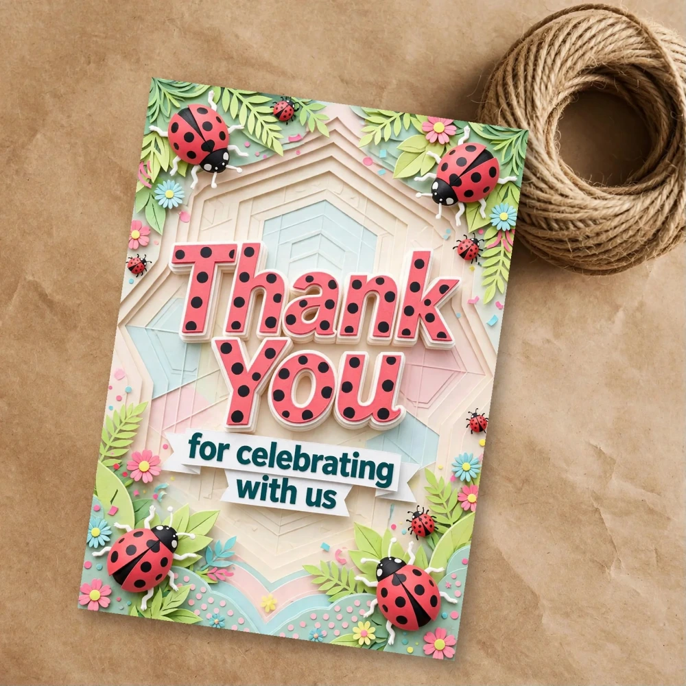 Lady Bug Theme Thank You Cards Birthday Party Supplies (PACK OF 30) - 300 GSM Matte Fine Art Cardstock (2.5 x 3.5 Inch) - Premium Party Decor Supply by Party Decor Mall - View 1