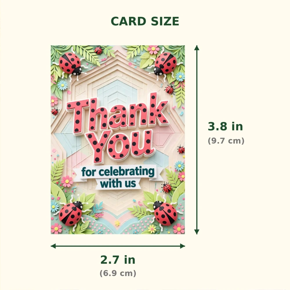 Lady Bug Theme Thank You Cards Birthday Party Supplies (PACK OF 30) - 300 GSM Matte Fine Art Cardstock (2.5 x 3.5 Inch) - Premium Party Decor Supply by Party Decor Mall - View 2