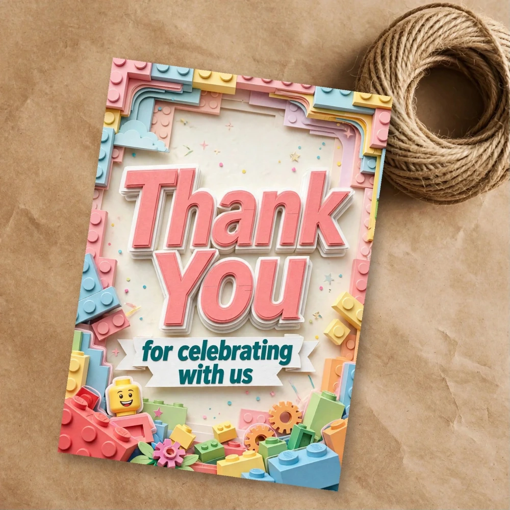Lego Theme Thank You Cards Birthday Party Supplies (PACK OF 30) - 300 GSM Matte Fine Art Cardstock (2.5 x 3.5 Inch) - Premium Party Decor Supply by Party Decor Mall - View 1