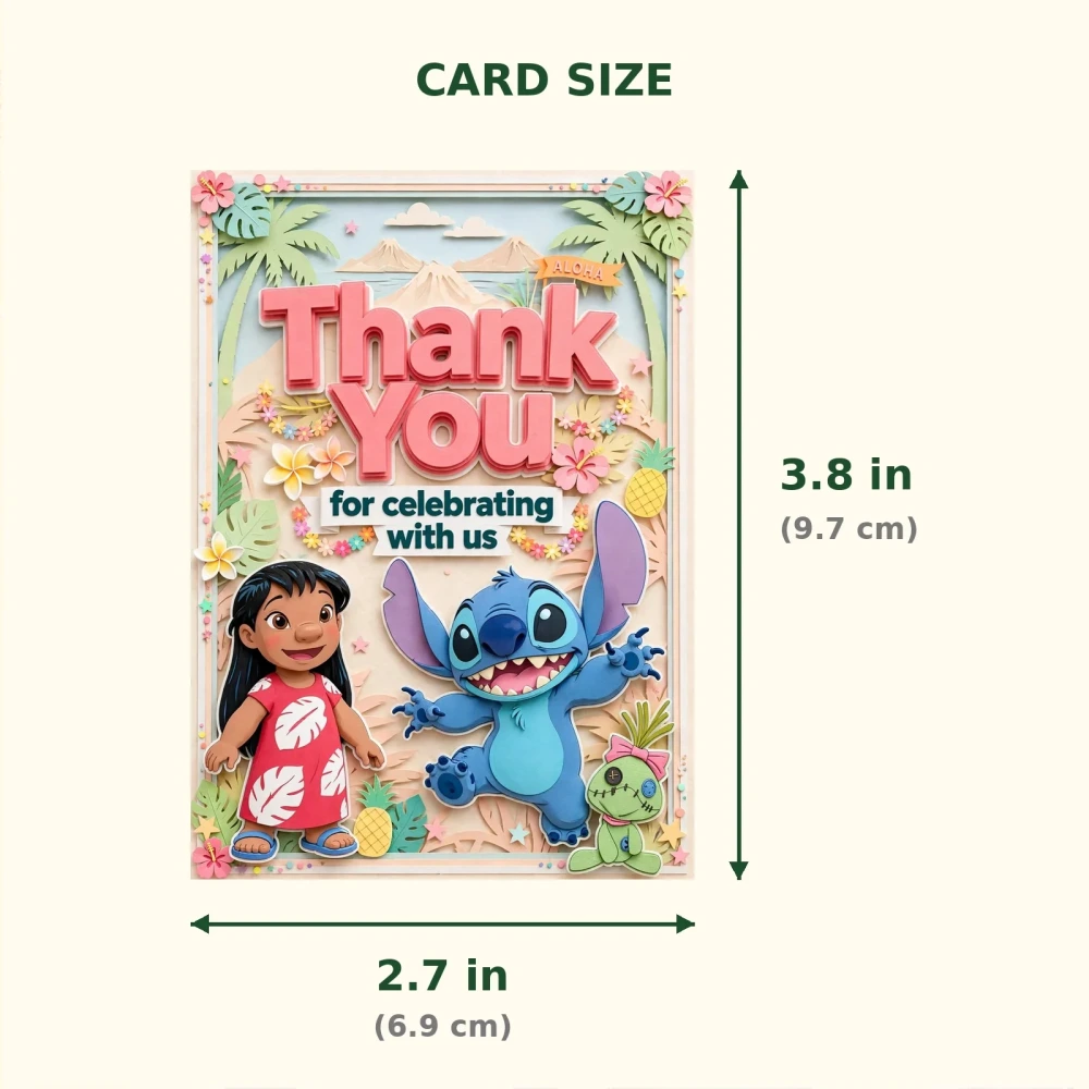 Lilo Stitch Theme Thank You Cards Birthday Party Supplies (PACK OF 30) - 300 GSM Matte Fine Art Cardstock (2.5 x 3.5 Inch) - Premium Party Decor Supply by Party Decor Mall - View 2