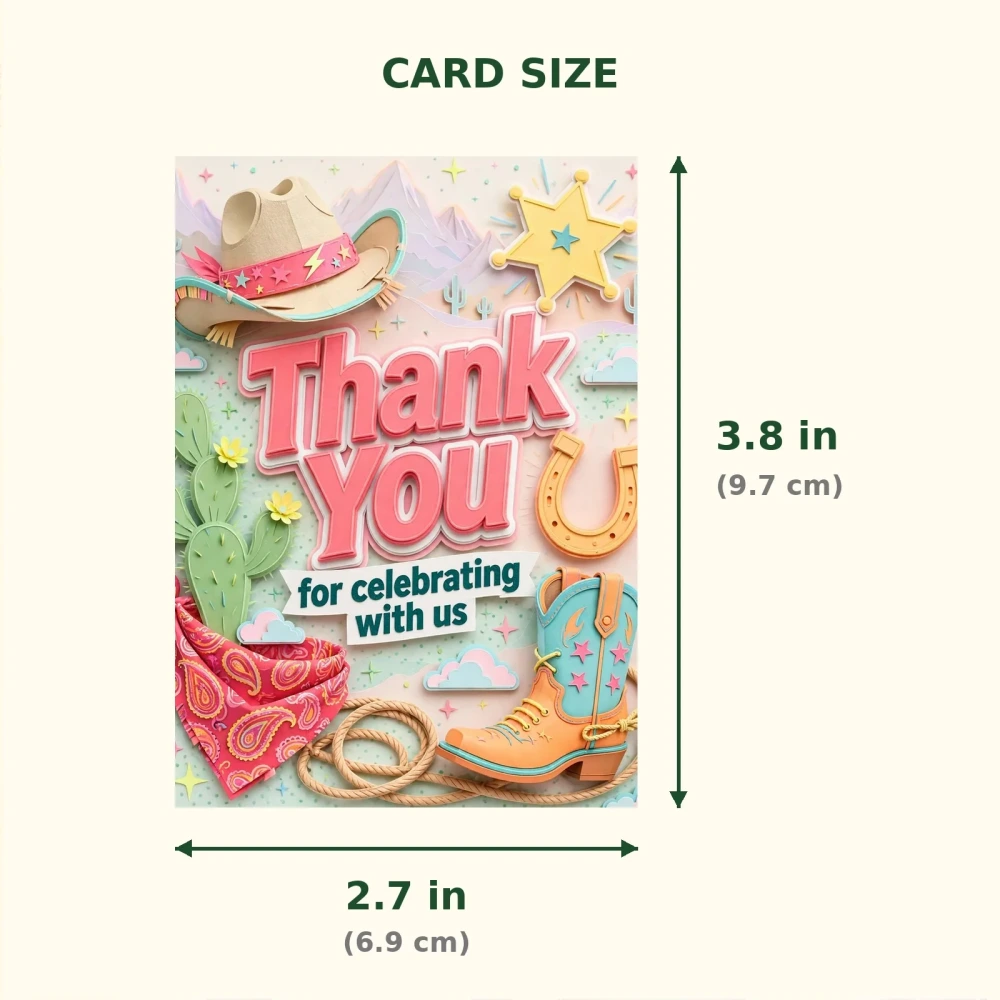 Little Cowboy Theme Thank You Cards Birthday Party Supplies (PACK OF 30) - 300 GSM Matte Fine Art Cardstock (2.5 x 3.5 Inch) - Premium Party Decor Supply by Party Decor Mall - View 2