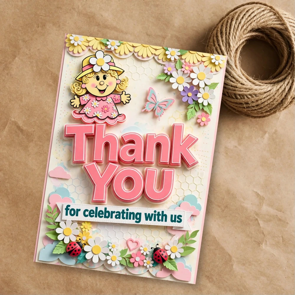 Baby Girl Theme Thank You Cards Birthday Party Supplies (PACK OF 30) - 300 GSM Matte Fine Art Cardstock (2.5 x 3.5 Inch)