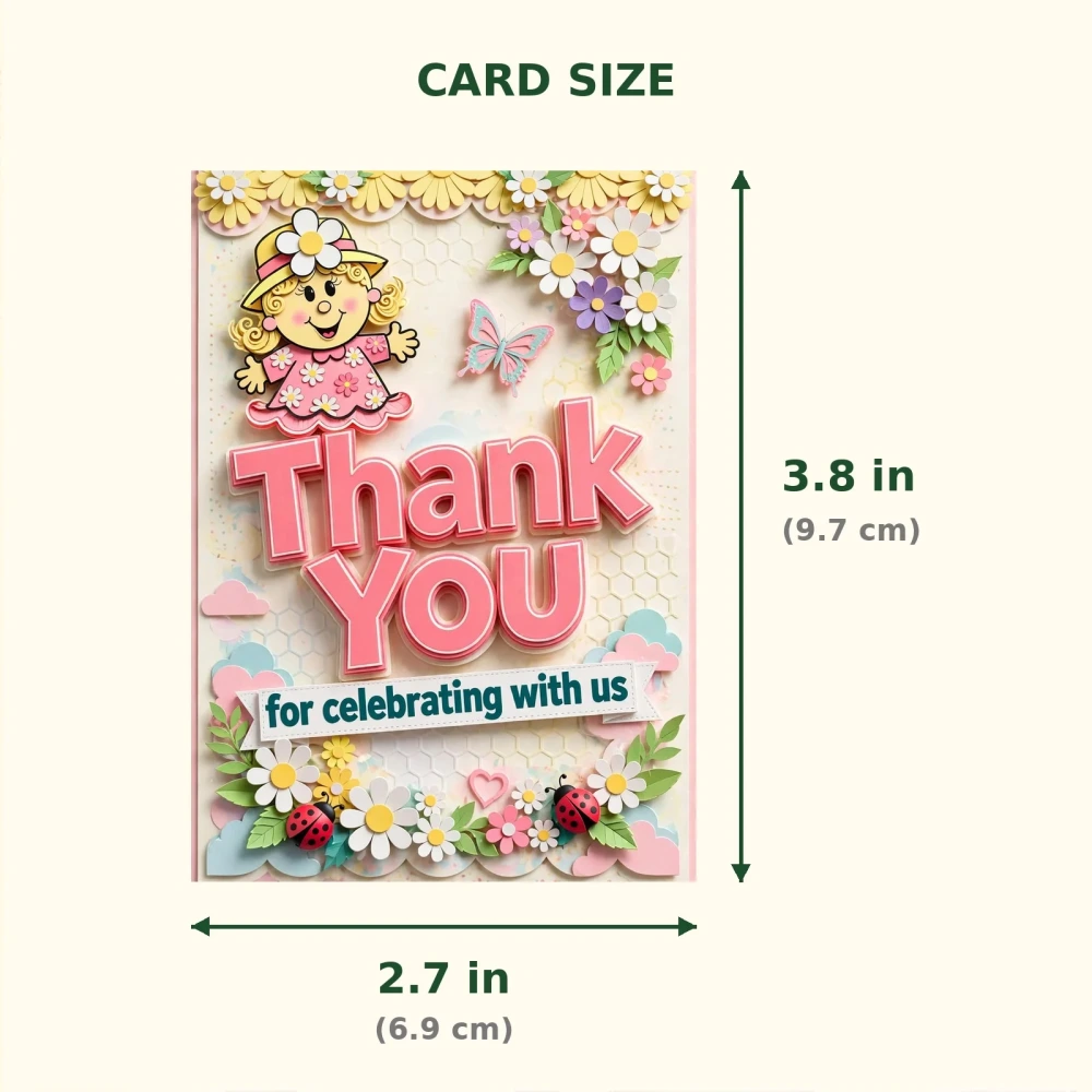 Baby Girl Theme Thank You Cards Birthday Party Supplies (PACK OF 30) - 300 GSM Matte Fine Art Cardstock (2.5 x 3.5 Inch) - Premium Party Decor Supply by Party Decor Mall - View 2