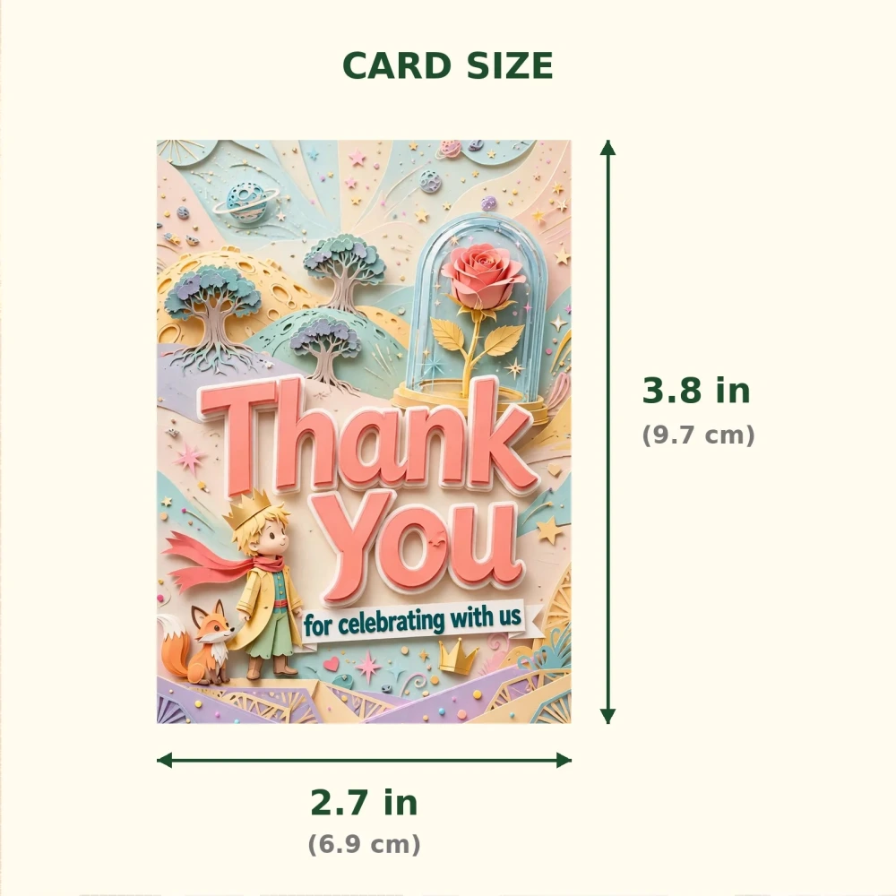Little Prince Theme Thank You Cards Birthday Party Supplies (PACK OF 30) - 300 GSM Matte Fine Art Cardstock (2.5 x 3.5 Inch) - Premium Party Decor Supply by Party Decor Mall - View 2