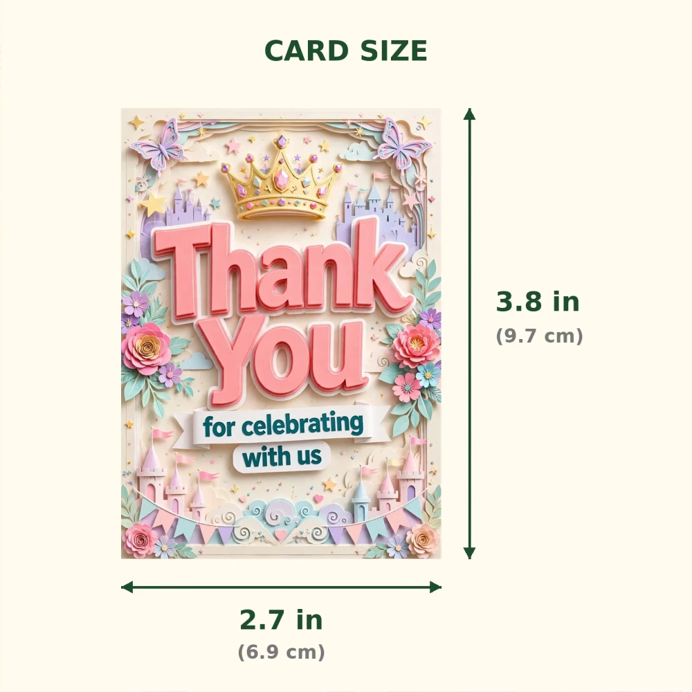 Little Princess Theme Thank You Cards Birthday Party Supplies (PACK OF 30) - 300 GSM Matte Fine Art Cardstock (2.5 x 3.5 Inch) - Premium Party Decor Supply by Party Decor Mall - View 2