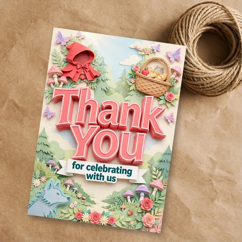 Little Red Riding Hood Theme Thank You Cards Birthday Party Supplies (PACK OF 30) - 300 GSM Matte Fine Art Cardstock (2.5 x 3.5 Inch) - Premium Party Decor Supply by Party Decor Mall - View 1