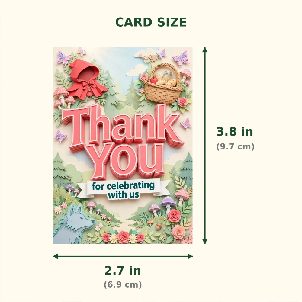 Little Red Riding Hood Theme Thank You Cards Birthday Party Supplies (PACK OF 30) - 300 GSM Matte Fine Art Cardstock (2.5 x 3.5 Inch) - Premium Party Decor Supply by Party Decor Mall - View 2