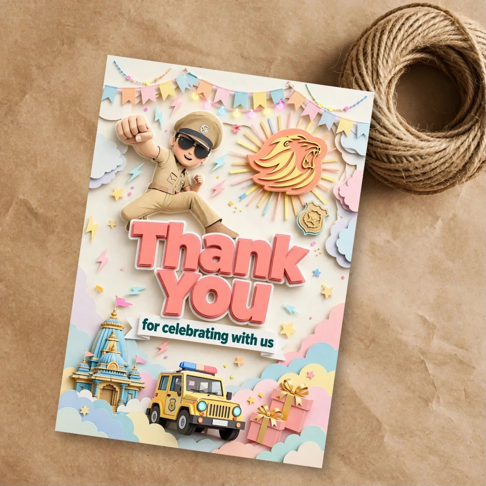 Little Singham Theme Thank You Cards Birthday Party Supplies (PACK OF 30) - 300 GSM Matte Fine Art Cardstock (2.5 x 3.5 Inch) - Premium Party Decor Supply by Party Decor Mall - View 1