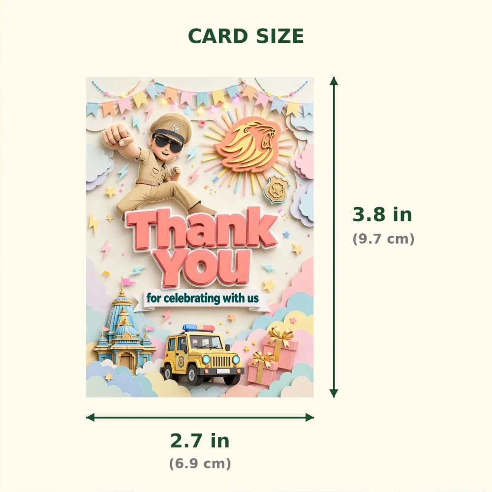 Little Singham Theme Thank You Cards Birthday Party Supplies (PACK OF 30) - 300 GSM Matte Fine Art Cardstock (2.5 x 3.5 Inch) - Premium Party Decor Supply by Party Decor Mall - View 2