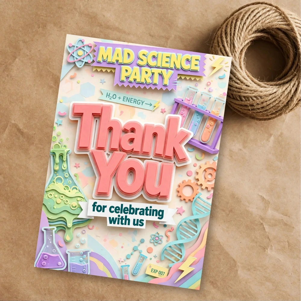 Science Theme Thank You Cards Birthday Party Supplies (PACK OF 30) - 300 GSM Matte Fine Art Cardstock (2.5 x 3.5 Inch) - Premium Party Decor Supply by Party Decor Mall - View 1