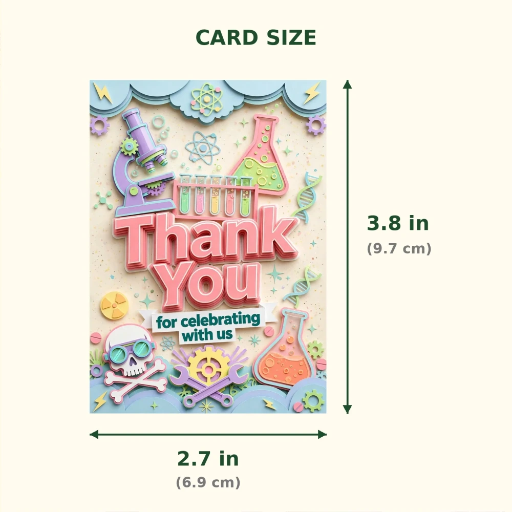 Mad Scientist Theme Thank You Cards Birthday Party Supplies (PACK OF 30) - 300 GSM Matte Fine Art Cardstock (2.5 x 3.5 Inch) - Premium Party Decor Supply by Party Decor Mall - View 2