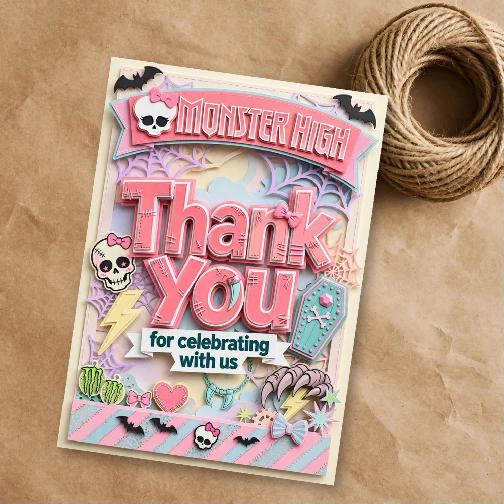 Monster High Theme Thank You Cards Birthday Party Supplies (PACK OF 30) - 300 GSM Matte Fine Art Cardstock (2.5 x 3.5 Inch) - Premium Party Decor Supply by Party Decor Mall - View 1
