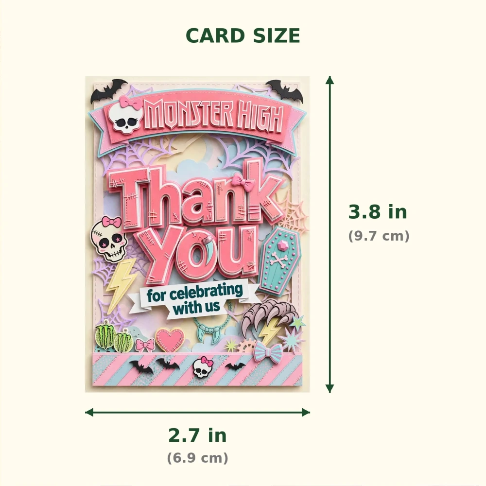 Monster High Theme Thank You Cards Birthday Party Supplies (PACK OF 30) - 300 GSM Matte Fine Art Cardstock (2.5 x 3.5 Inch) - Premium Party Decor Supply by Party Decor Mall - View 2