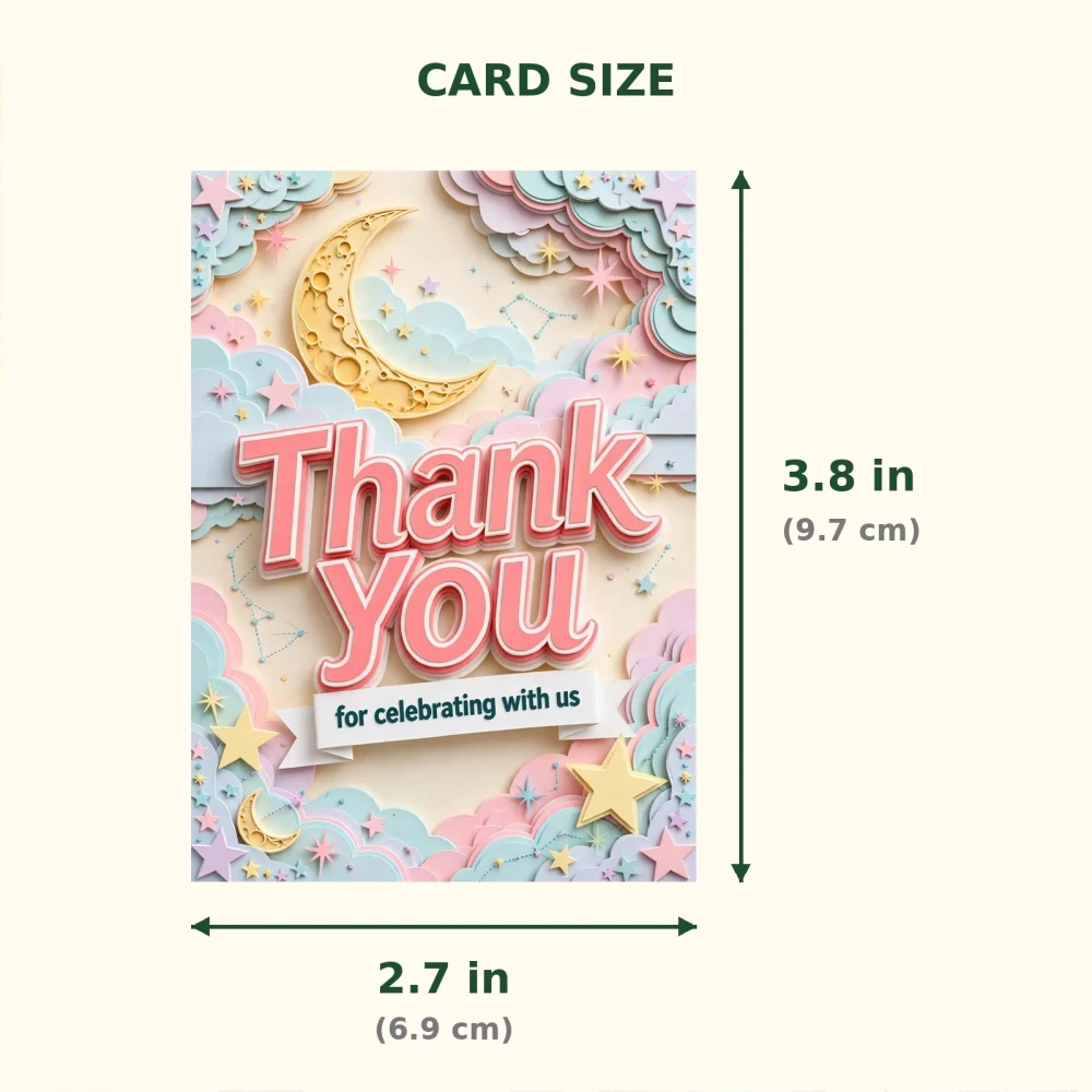 Moon Stars Theme Thank You Cards Birthday Party Supplies (PACK OF 30) - 300 GSM Matte Fine Art Cardstock (2.5 x 3.5 Inch) - Premium Party Decor Supply by Party Decor Mall - View 2