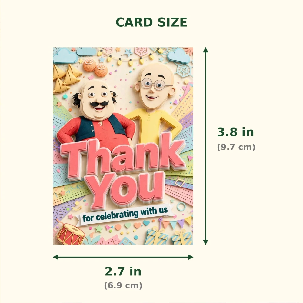 Motu Patlu Theme Thank You Cards Birthday Party Supplies (PACK OF 30) - 300 GSM Matte Fine Art Cardstock (2.5 x 3.5 Inch) - Premium Party Decor Supply by Party Decor Mall - View 2