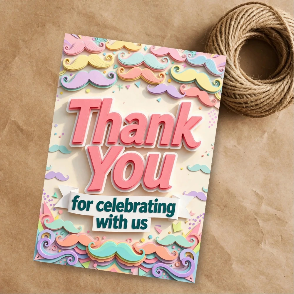 Mustache Theme Thank You Cards Birthday Party Supplies (PACK OF 30) - 300 GSM Matte Fine Art Cardstock (2.5 x 3.5 Inch) - Premium Party Decor Supply by Party Decor Mall - View 1