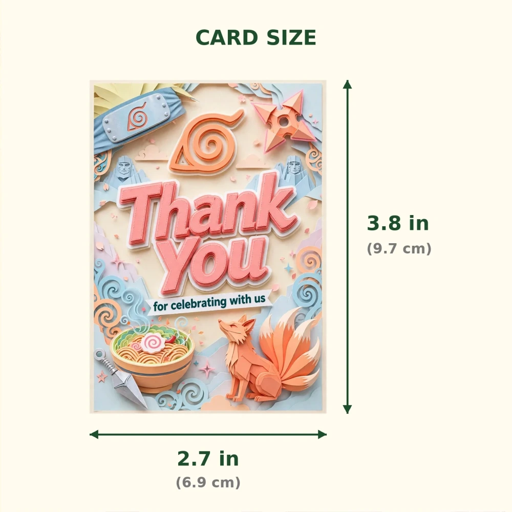 Naruto Theme Thank You Cards Birthday Party Supplies (PACK OF 30) - 300 GSM Matte Fine Art Cardstock (2.5 x 3.5 Inch) - Premium Party Decor Supply by Party Decor Mall - View 2
