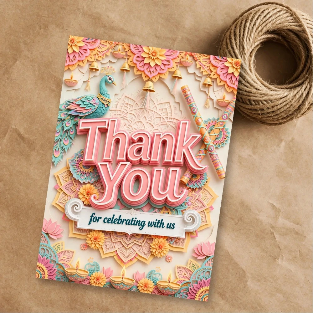 Navratri Theme Thank You Cards Birthday Party Supplies (PACK OF 30) - 300 GSM Matte Fine Art Cardstock (2.5 x 3.5 Inch) - Premium Party Decor Supply by Party Decor Mall - View 1