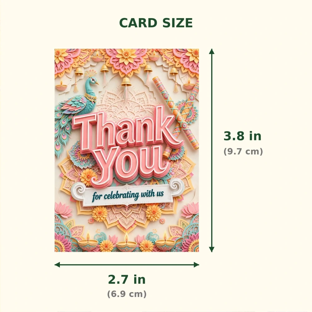 Navratri Theme Thank You Cards Birthday Party Supplies (PACK OF 30) - 300 GSM Matte Fine Art Cardstock (2.5 x 3.5 Inch) - Premium Party Decor Supply by Party Decor Mall - View 2