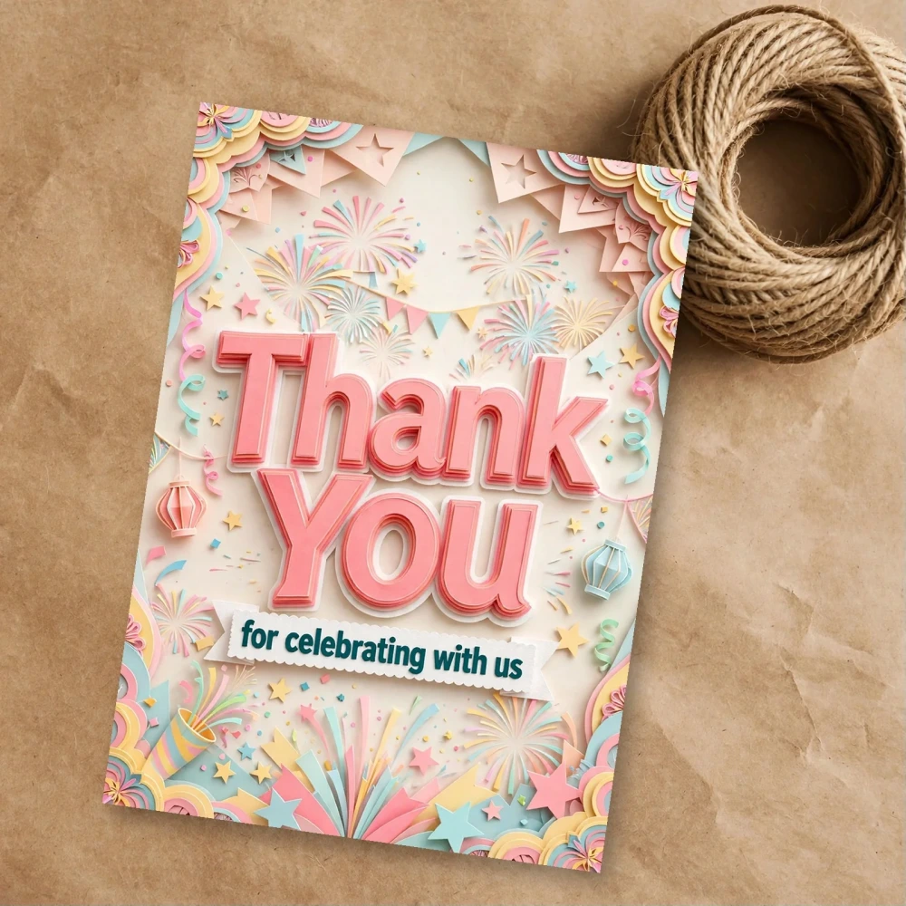 New Year Theme Thank You Cards Birthday Party Supplies (PACK OF 30) - 300 GSM Matte Fine Art Cardstock (2.5 x 3.5 Inch) - Premium Party Decor Supply by Party Decor Mall - View 1