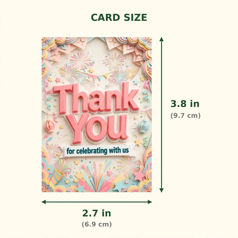 New Year Theme Thank You Cards Birthday Party Supplies (PACK OF 30) - 300 GSM Matte Fine Art Cardstock (2.5 x 3.5 Inch) - Premium Party Decor Supply by Party Decor Mall - View 2