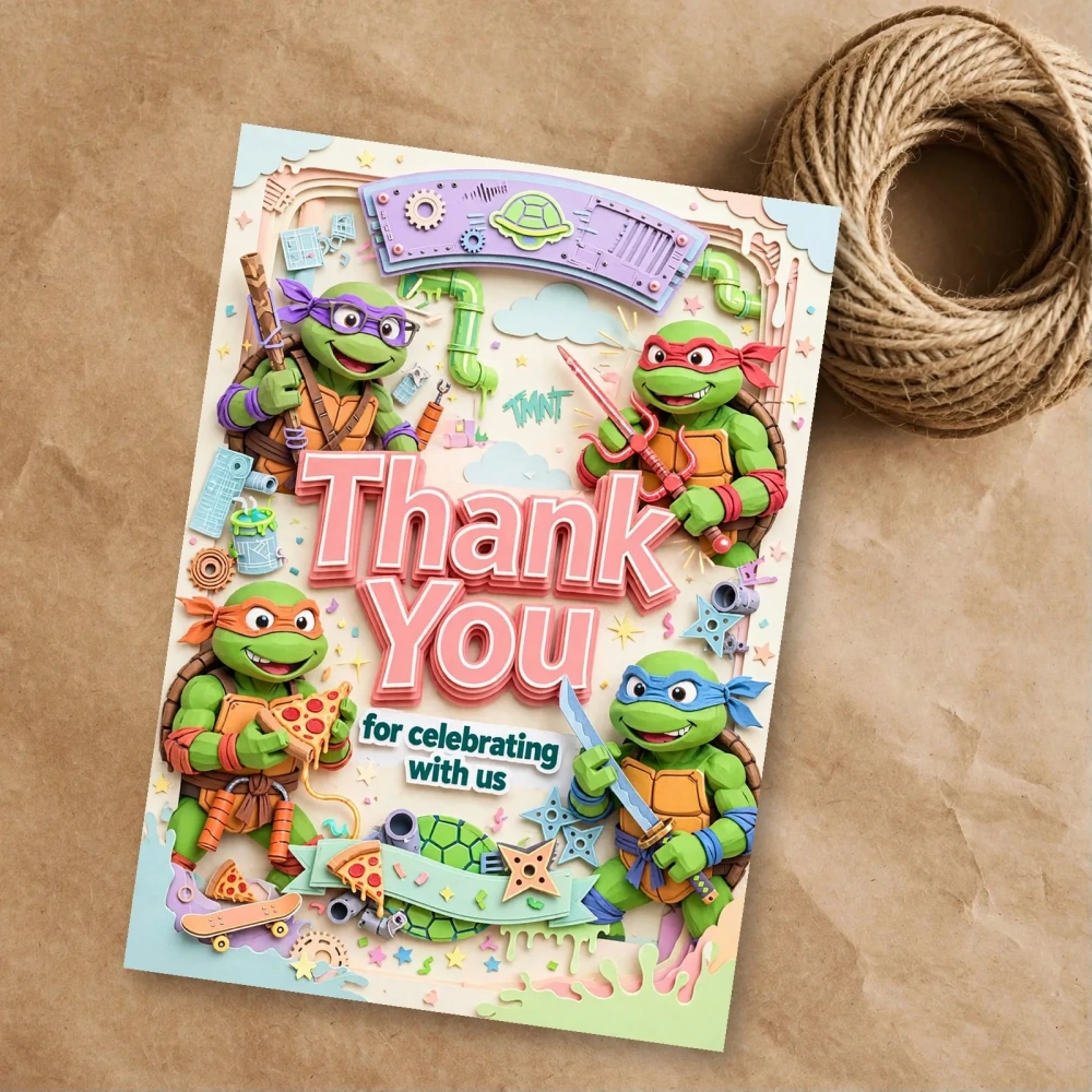 Ninja Turtles Theme Thank You Cards Birthday Party Supplies (PACK OF 30) - 300 GSM Matte Fine Art Cardstock (2.5 x 3.5 Inch) - Premium Party Decor Supply by Party Decor Mall - View 1