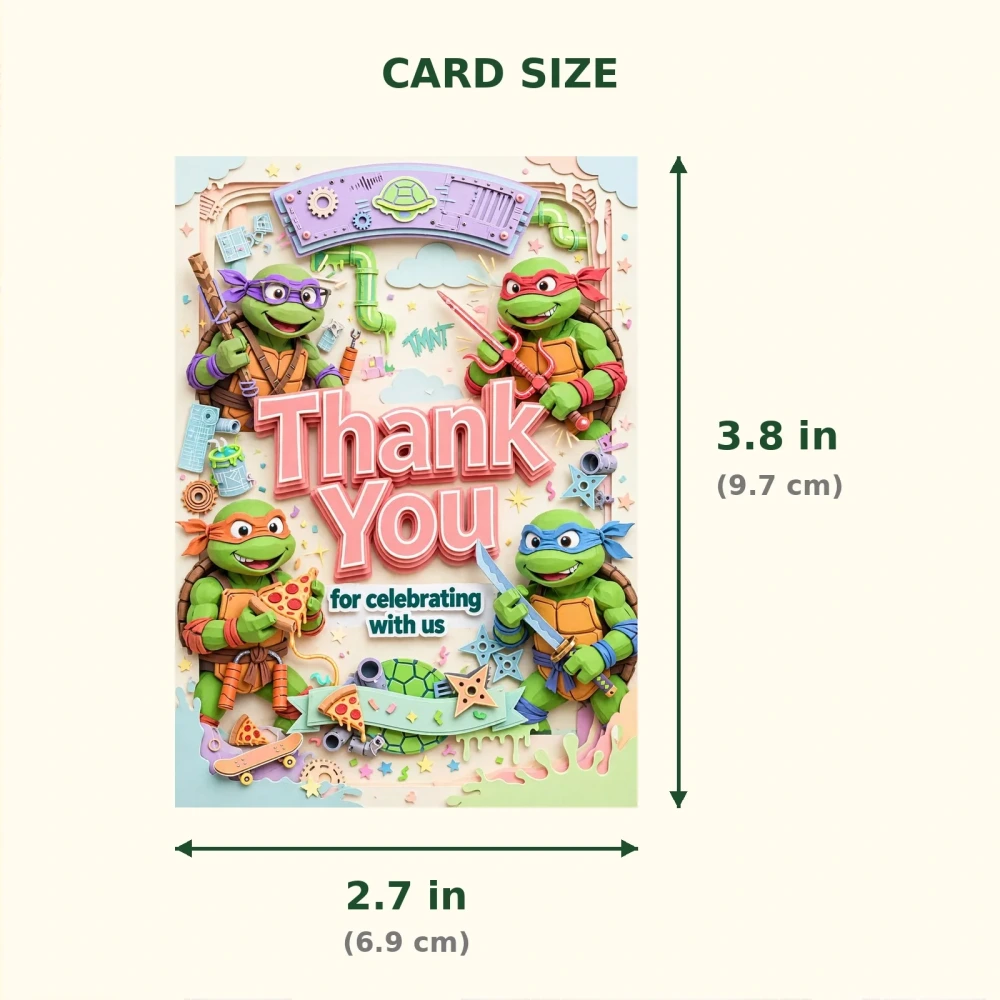 Ninja Turtles Theme Thank You Cards Birthday Party Supplies (PACK OF 30) - 300 GSM Matte Fine Art Cardstock (2.5 x 3.5 Inch) - Premium Party Decor Supply by Party Decor Mall - View 2
