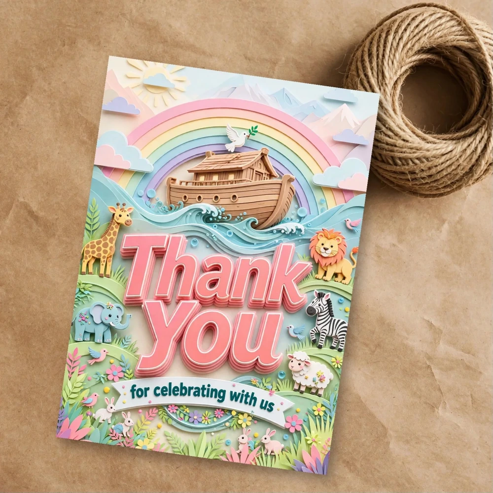 Noah S Ark Theme Thank You Cards Birthday Party Supplies (PACK OF 30) - 300 GSM Matte Fine Art Cardstock (2.5 x 3.5 Inch) - Premium Party Decor Supply by Party Decor Mall - View 1