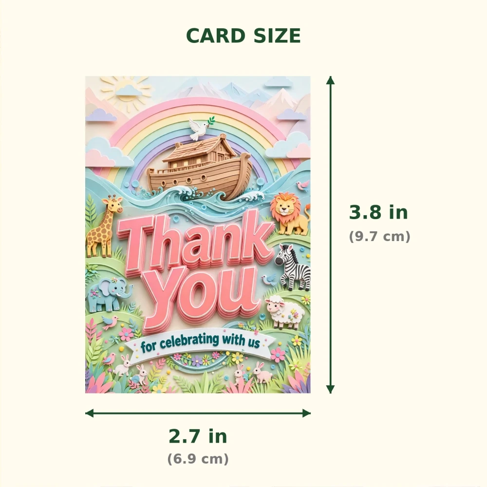 Noah S Ark Theme Thank You Cards Birthday Party Supplies (PACK OF 30) - 300 GSM Matte Fine Art Cardstock (2.5 x 3.5 Inch) - Premium Party Decor Supply by Party Decor Mall - View 2