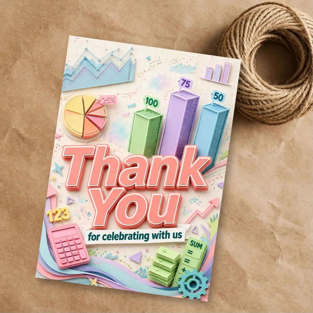Numbers Theme Thank You Cards Birthday Party Supplies (PACK OF 30) - 300 GSM Matte Fine Art Cardstock (2.5 x 3.5 Inch)