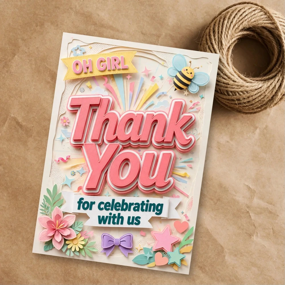 Baby Girl Theme Thank You Cards Birthday Party Supplies (PACK OF 30) - 300 GSM Matte Fine Art Cardstock (2.5 x 3.5 Inch)
