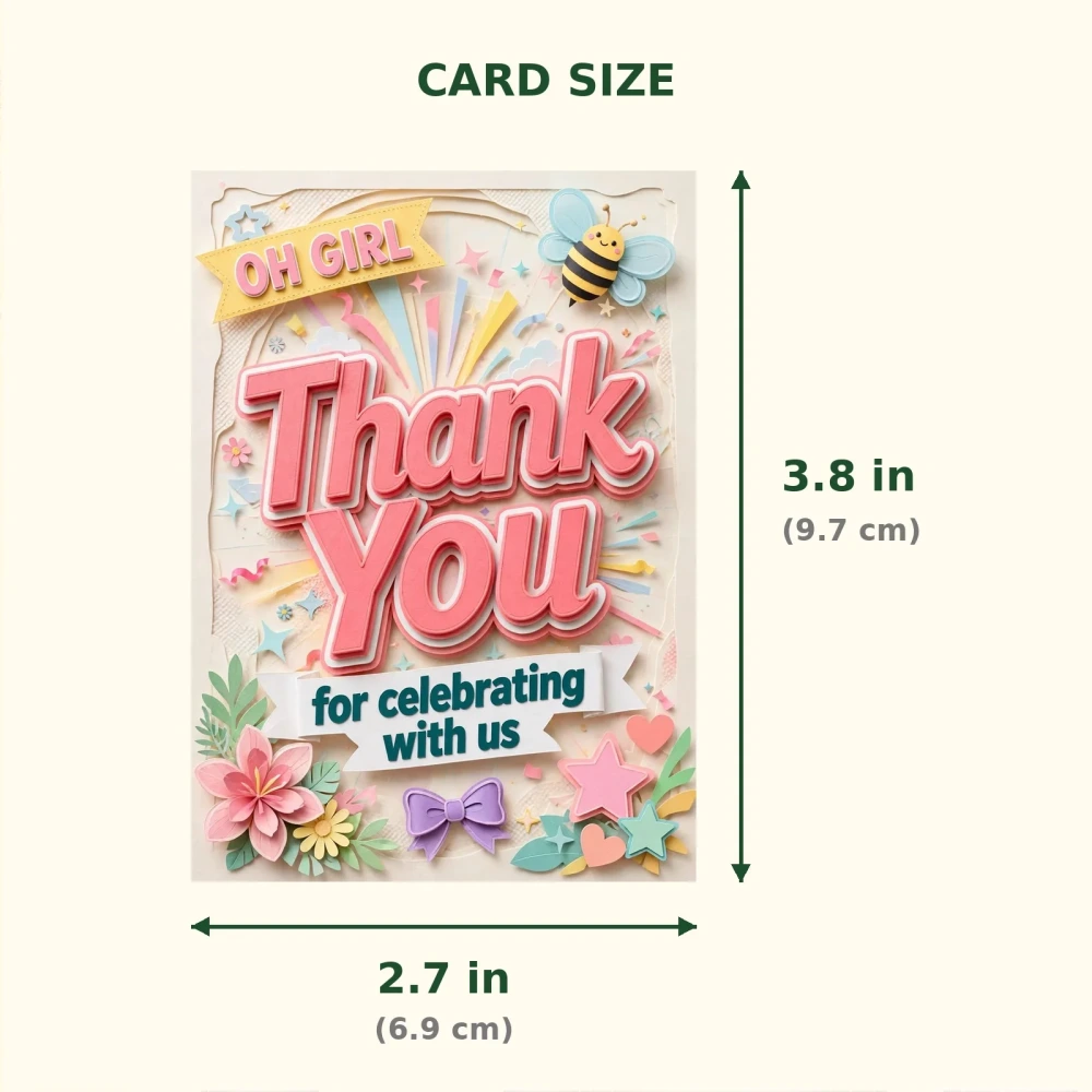 Baby Girl Theme Thank You Cards Birthday Party Supplies (PACK OF 30) - 300 GSM Matte Fine Art Cardstock (2.5 x 3.5 Inch) - Premium Party Decor Supply by Party Decor Mall - View 2