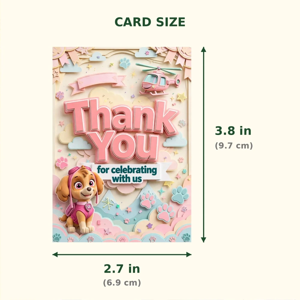 Paw Patrol Girl Theme Thank You Cards Birthday Party Supplies (PACK OF 30) - 300 GSM Matte Fine Art Cardstock (2.5 x 3.5 Inch) - Premium Party Decor Supply by Party Decor Mall - View 2