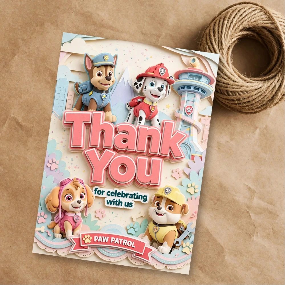 Paw Patrol Theme Thank You Cards Birthday Party Supplies (PACK OF 30) - 300 GSM Matte Fine Art Cardstock (2.5 x 3.5 Inch)