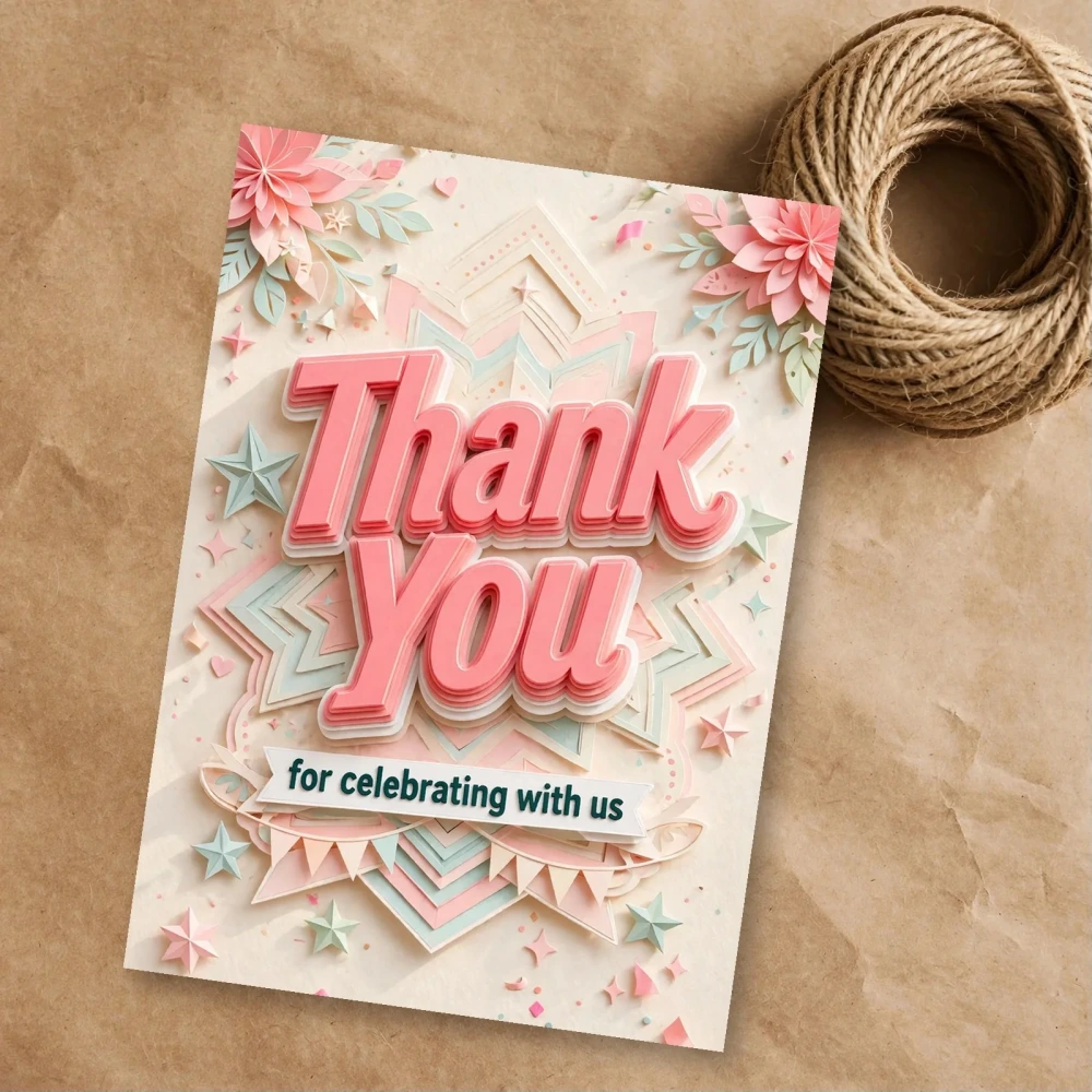 Pink Black Theme Thank You Cards Birthday Party Supplies (PACK OF 30) - 300 GSM Matte Fine Art Cardstock (2.5 x 3.5 Inch) - Premium Party Decor Supply by Party Decor Mall - View 1