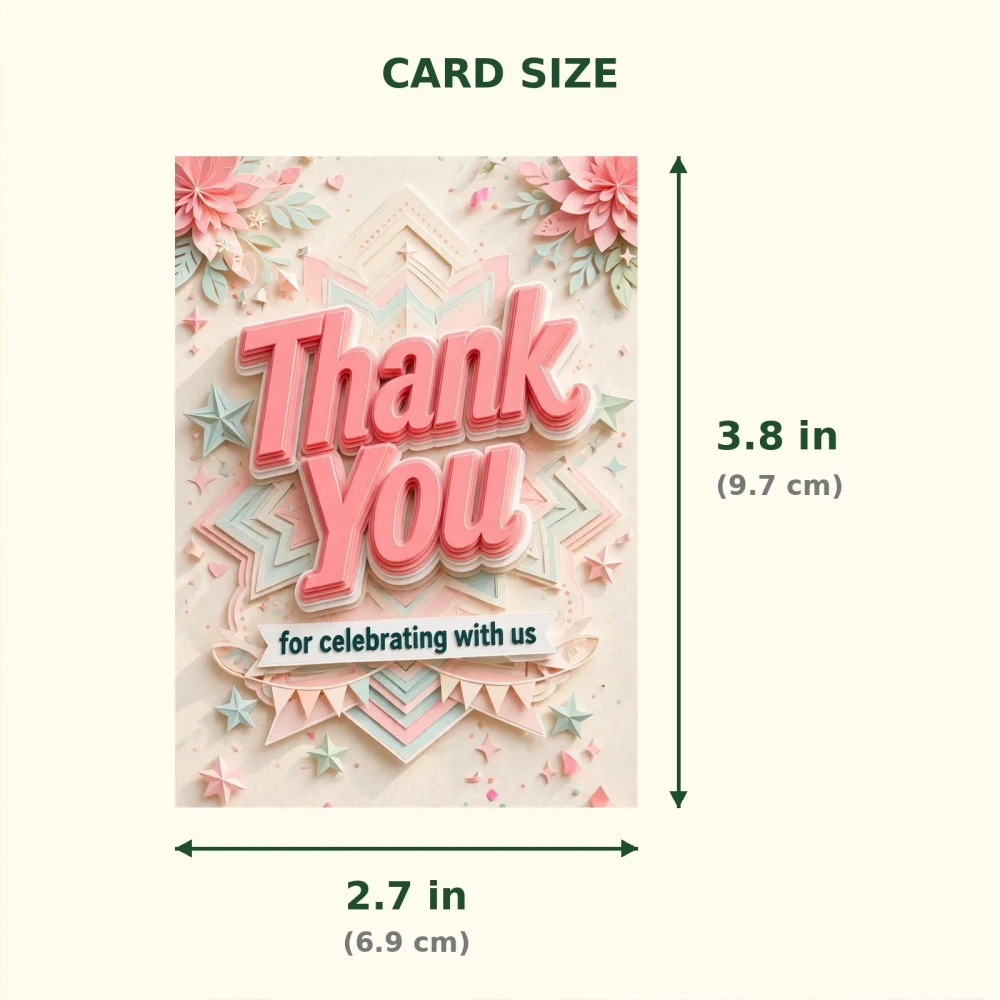 Pink Black Theme Thank You Cards Birthday Party Supplies (PACK OF 30) - 300 GSM Matte Fine Art Cardstock (2.5 x 3.5 Inch) - Premium Party Decor Supply by Party Decor Mall - View 2